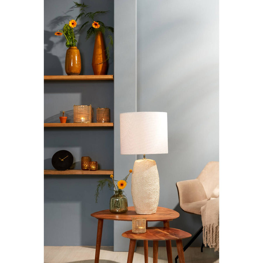 Crèmekleurige keramieken lampvoet van Light & Living met ovale vorm, structuurafwerking en E27 fitting.