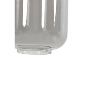 Lampenkap van helder glas, cilindrisch van vorm met afgeronde onderrand en ronde opening.