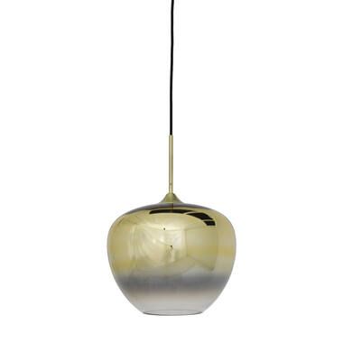 Hanglamp met een ombre-effect in goud en zilver, hangend aan een zwart snoer.