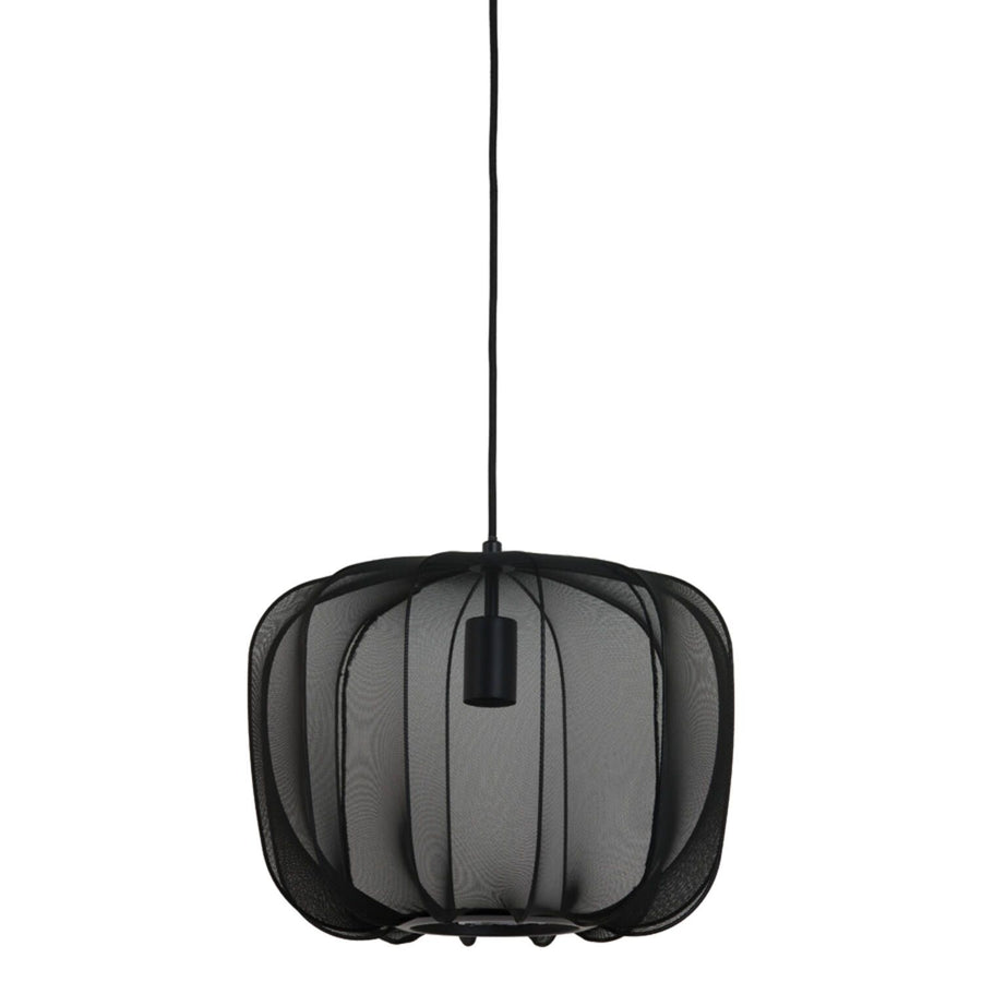 Hanglamp met zwart metalen gaas.