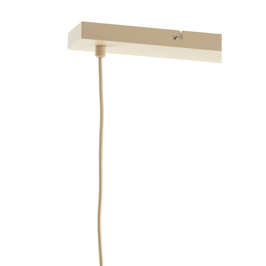 Beige rechthoekige plafondlamp met een snoer dat naar beneden hangt.