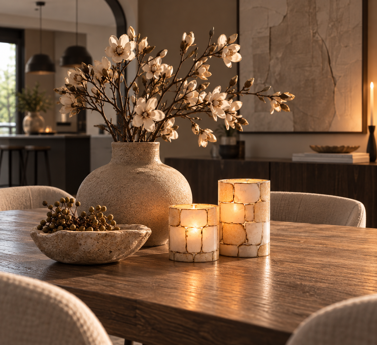 Waxinelichthouder - DRONERO glas transparant+wit+bruin van Light & living