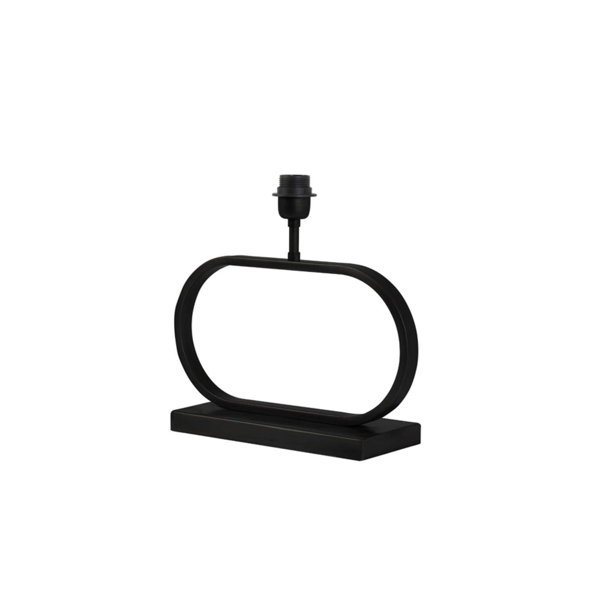 Zwarte metalen lampvoet van Light & Living met open ovaal frame op rechthoekige voet en E27 fitting.