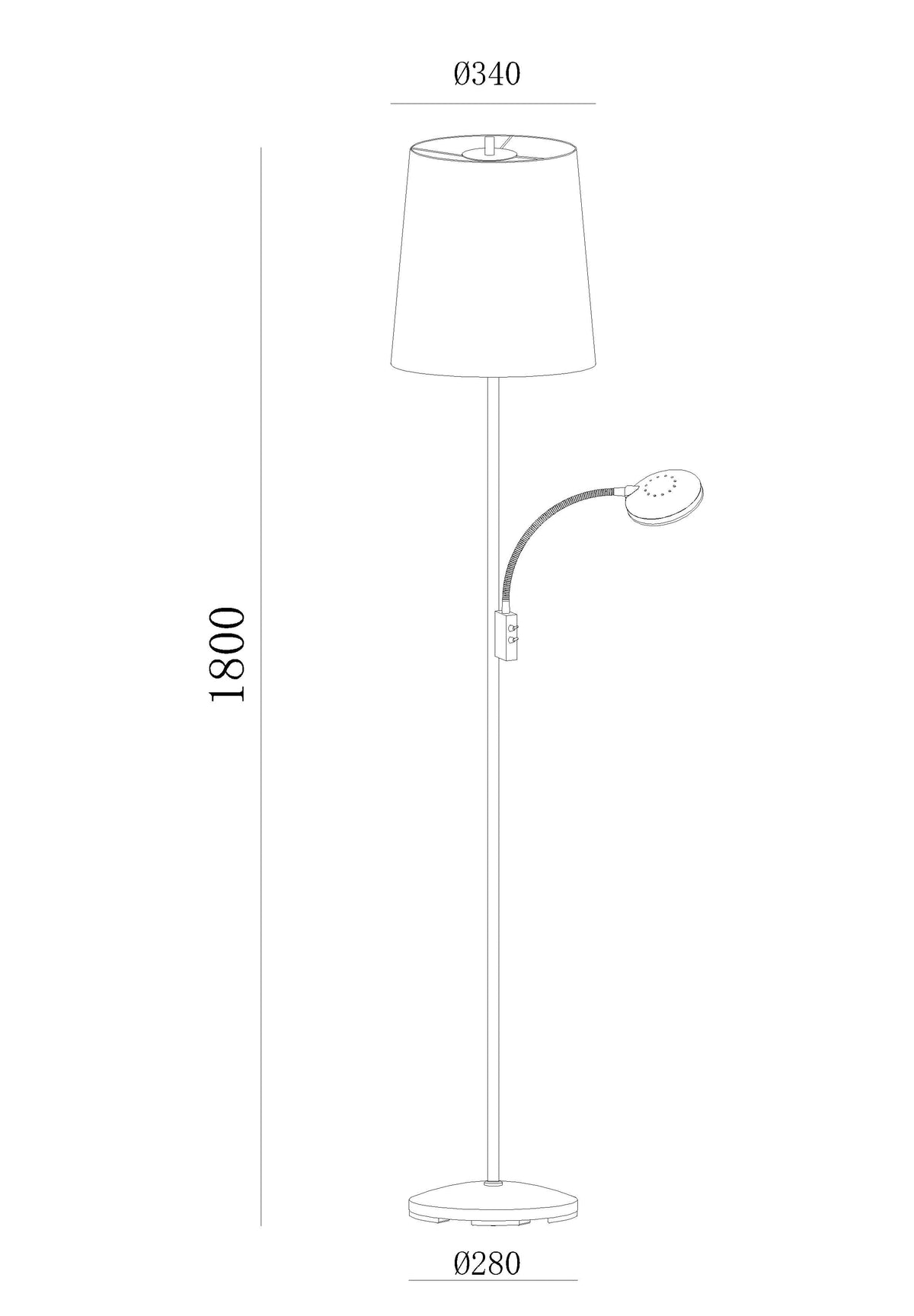 Artdelight Hugo - Leeslamp/Vloerlamp - LED - E27 - 5W 2700K - Met leesarm/uplighter - Modern - Staal