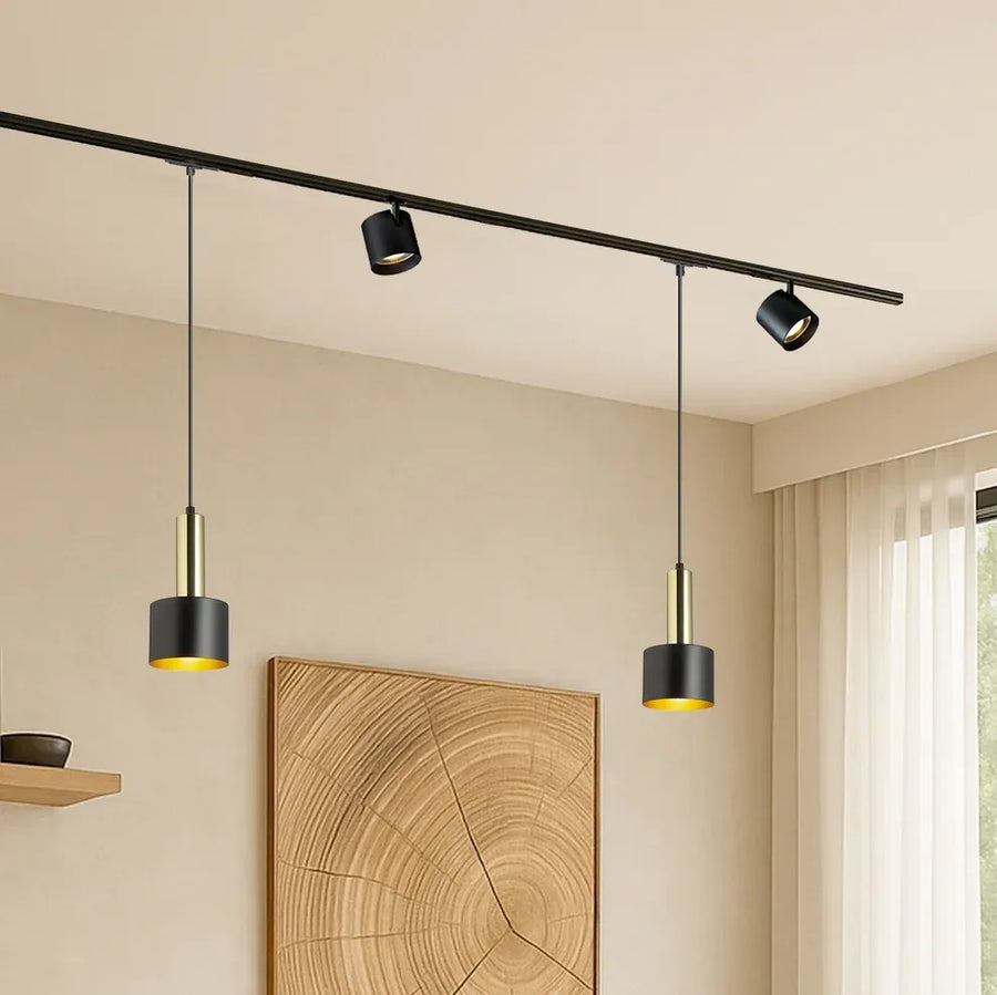 GIULIA 12 1-fase rail hanglamp zwart/goud – moderne cilindervormige pendellamp