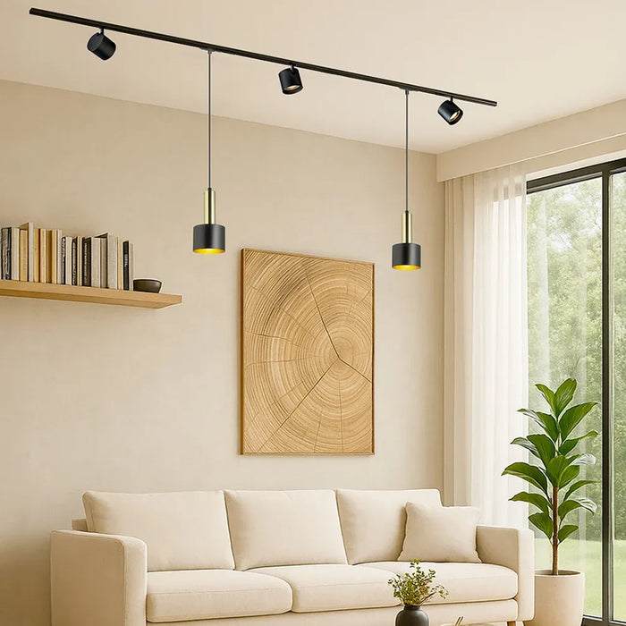 GIULIA 12 1-fase rail hanglamp zwart/goud – moderne cilindervormige pendellamp