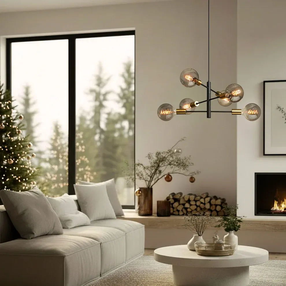 ARTEMIA 6 Moderne 6-lichts hanglamp zwart/goud – speels design van Rendl Light Studio