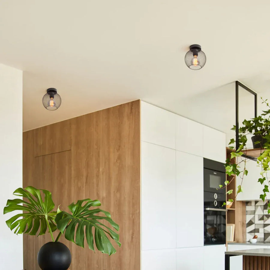 Cosir Industriële plafondlamp zwart met draadkap
