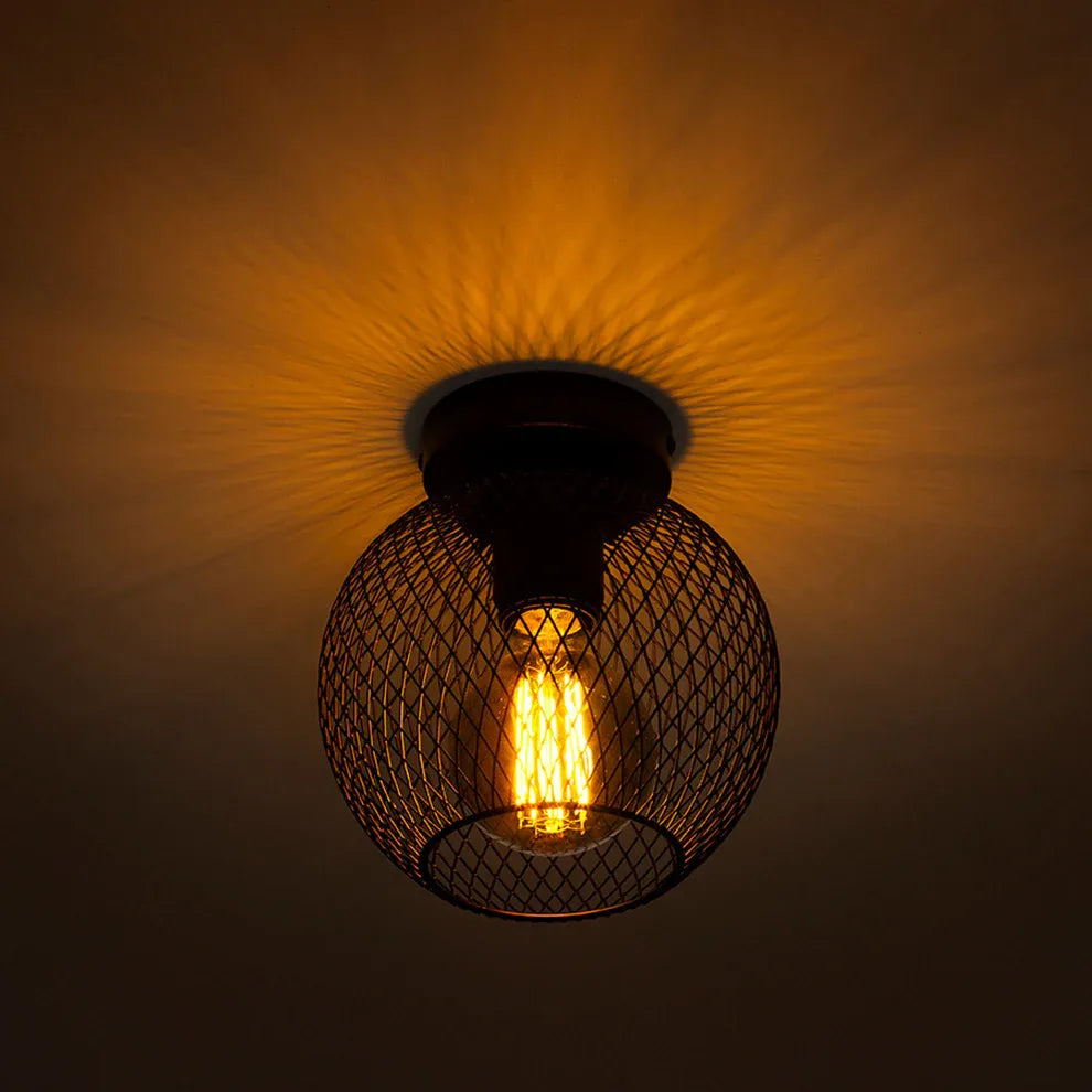 Cosir Industriële plafondlamp zwart met draadkap